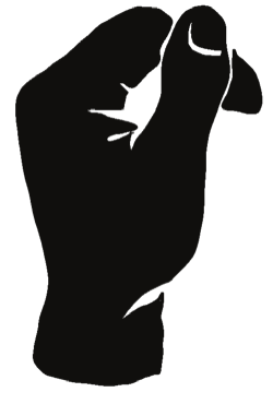 Silhouette of the crimp grip, with the thumb wrapped over the top of the index finger